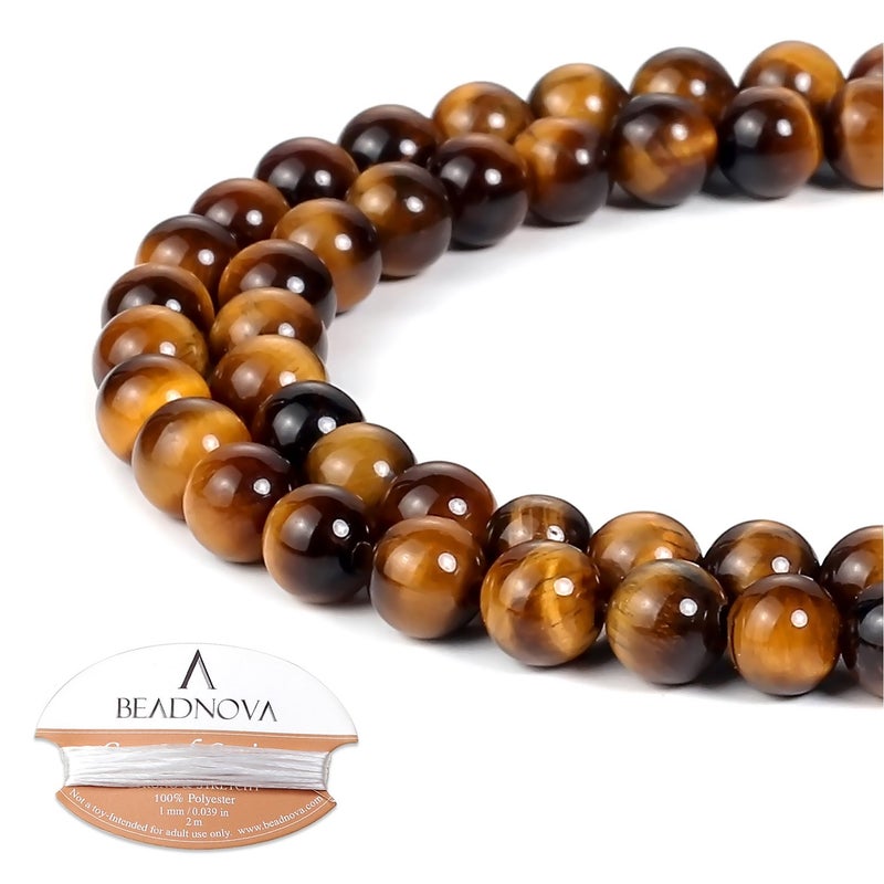 BEADNOVA 6mm Yellow Tiger Eye Gemstone Round Loose Beads for Jewelry Making (62-64pcs) - Image 1